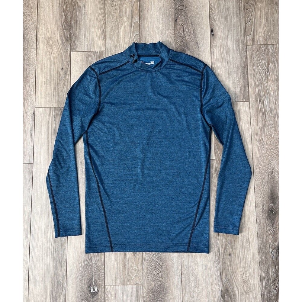 Under Armour Shirt Mens Large Blue ColdGear Mock Compression Long Sleeve Lined